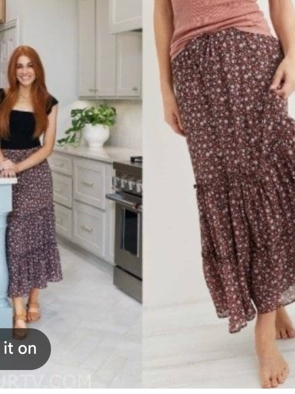 aerie Brown Floral Tiered Maxi Skirt XS